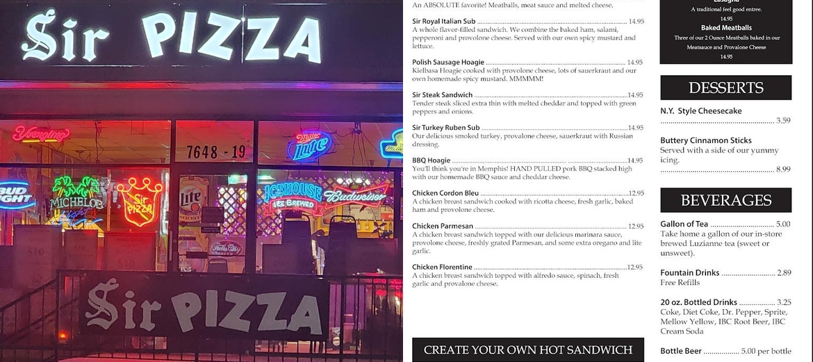 Sir Pizza of Bellevue Menu